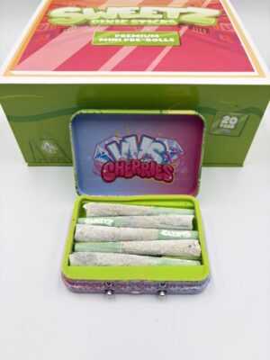 Colorful candy-themed packaging of SWEETZ Pixie Sticks Pre Rolls showing five mini pre-rolls in a 3.5g pack