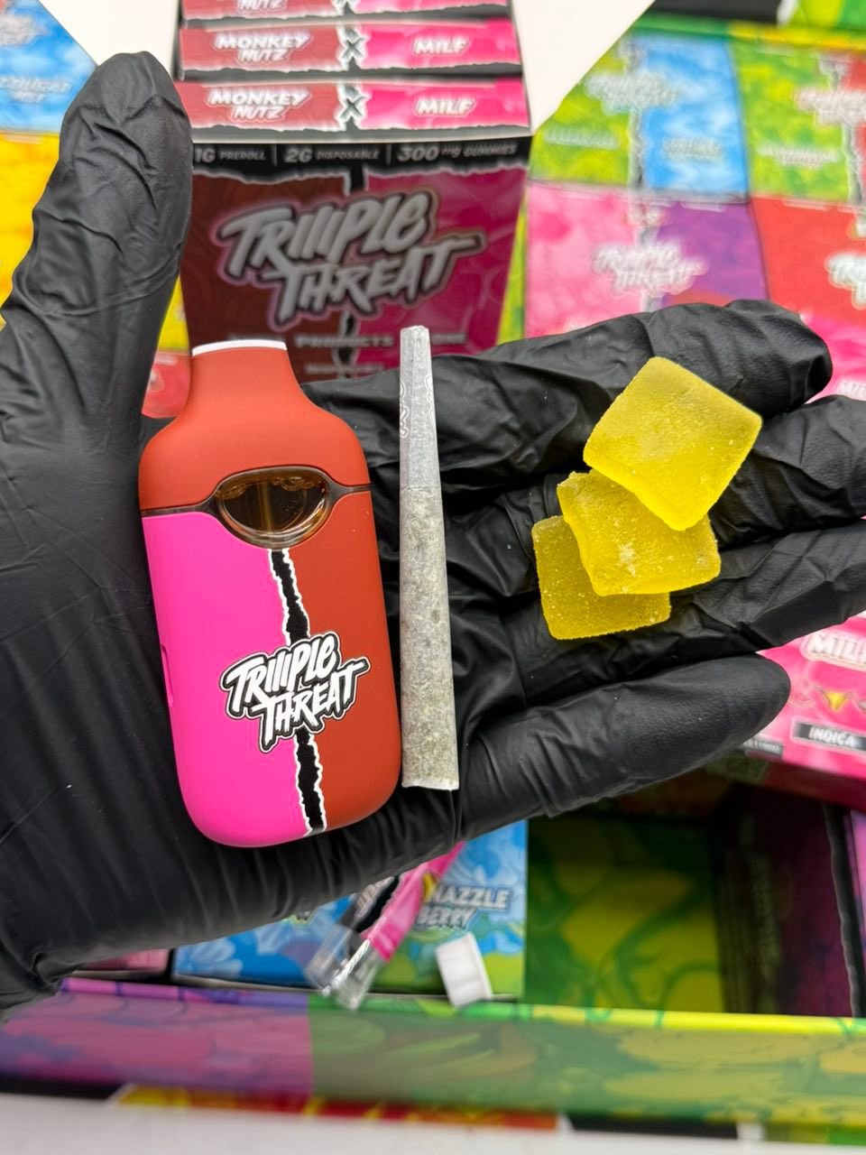 Triio Triiiple Threat Disposable 2G + 1G Pre-Roll + 300 MG gummies