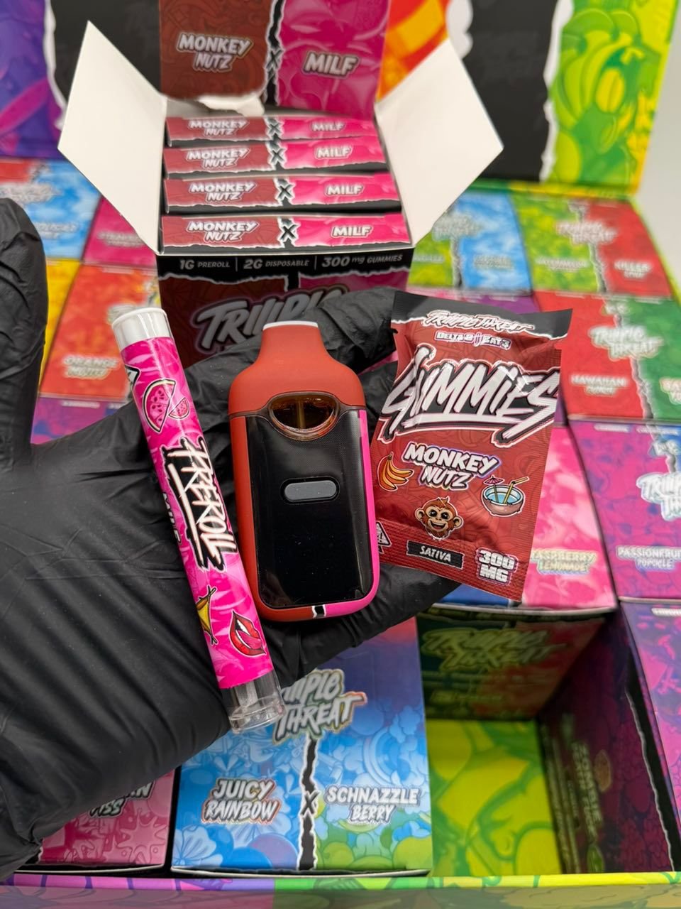 Triio Triiiple Threat Disposable 2G + 1G Pre-Roll + 300 MG gummies - Image 2